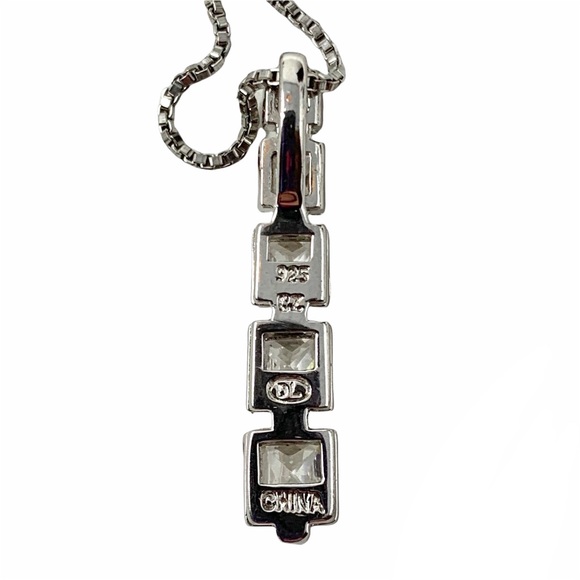 Sterling Silver CZ Cubic Zirconia Square Journey Pendant Necklace 18” - Picture 5 of 8